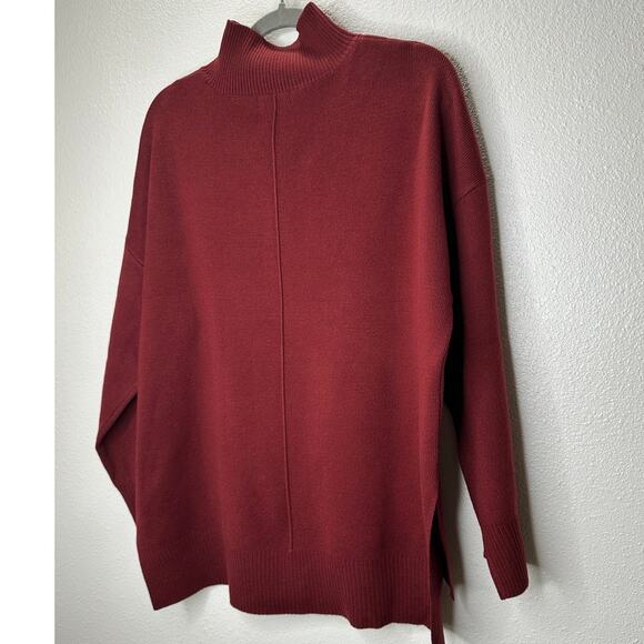 The Work Shop Burgundy Mock Neck Long Sleeve High Low Sweater S - Picture 6 of 11